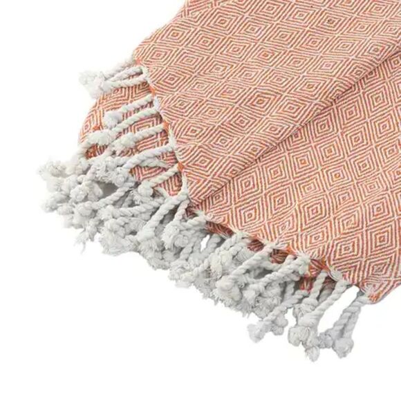 Light Orange Big Diamond Pattern Cotton Woven Throw Blanket 55" x 65" - Picture 2 of 4